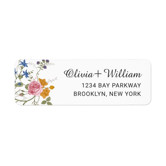 Pastel Pink Boho Floral Wildflowers Wedding Label (Front)