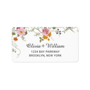 Pastel Pink Boho Floral Wildflowers Wedding Label