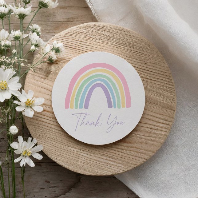 Pastel Pink Boho Rainbow Baby Shower  Classic Round Sticker (Creator Uploaded)