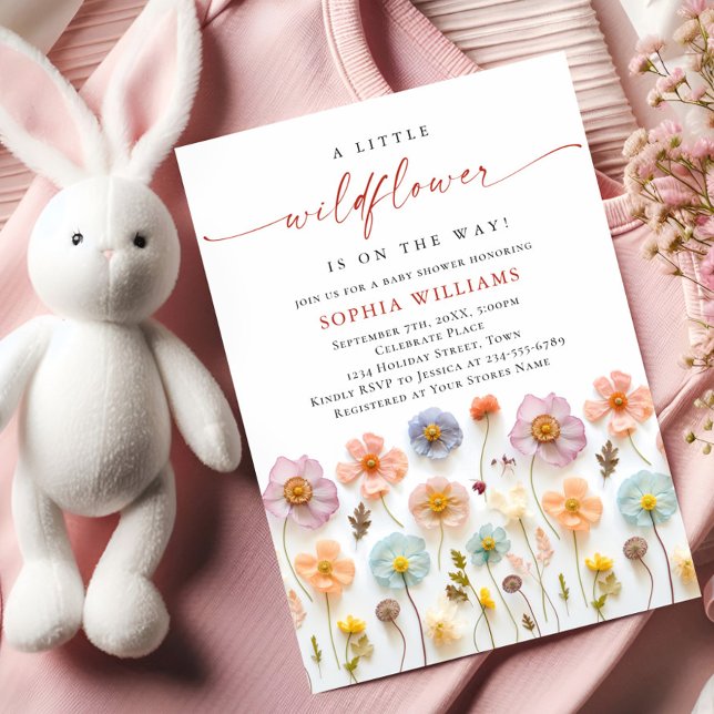 Pastel Pink Boho Wild Flowers Baby Shower Invitation (Creator Uploaded)