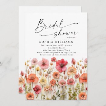 Pastel Pink Boho Wild Flowers Bridal Shower Invitation by Good_Mood_ at Zazzle