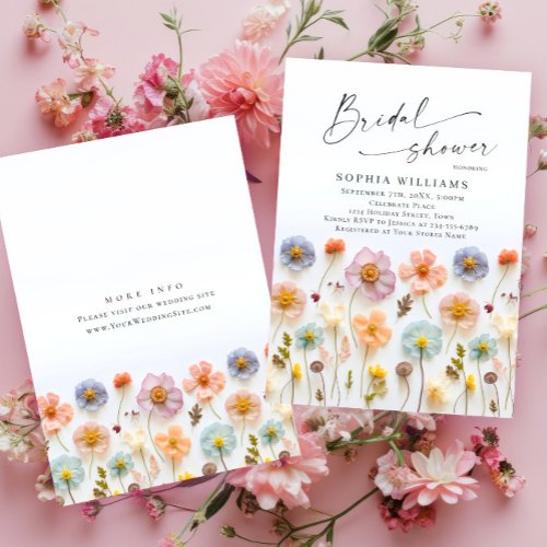 Pastel Pink Boho Wild Flowers Bridal Shower Invitation