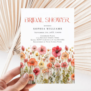 Pastel Pink Boho Wild Flowers Bridal Shower Invitation