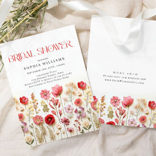 Pastel Pink Boho Wild Flowers Bridal Shower Invitation