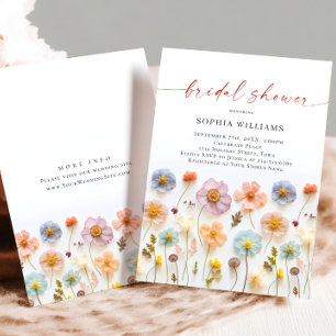 Pastel Pink Boho Wild Flowers Bridal Shower Invitation