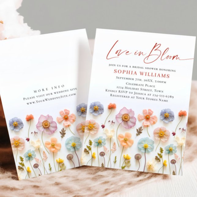 Pastel Pink Boho Wild Flowers Bridal Shower Invitation (Creator Uploaded)