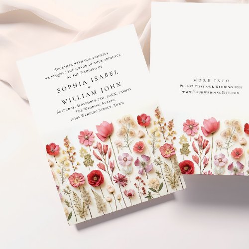 Pastel Pink Boho Wild Flowers Wedding Invitation