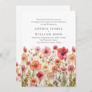 Pastel Pink Boho Wild Flowers Wedding Invitation