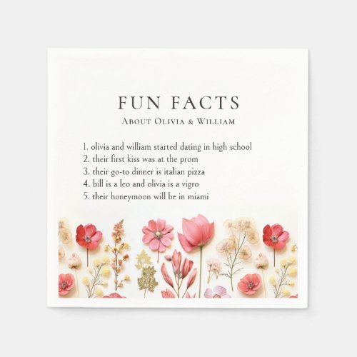 Pastel Pink Boho Wildflower Fun Facts Wedding Napkins