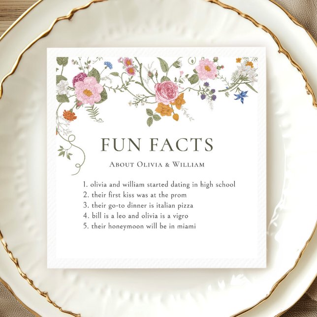 Pastel Pink Boho Wildflower Fun Facts Wedding Napkins (Creator Uploaded)
