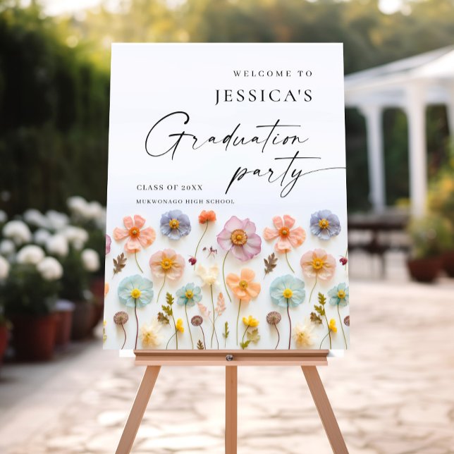 Pastel Pink Boho Wildflower Graduation Party Foam Board (Creator Uploaded)