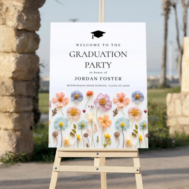 Pastel Pink Boho Wildflower Graduation Party Foam Board (Creator Uploaded)