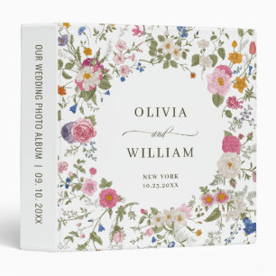 Pastel Pink Boho Wildflower Wedding photo album 3 Ring Binder