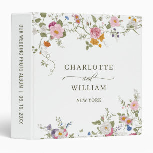 Pastel Pink Boho Wildflower Wedding photo album 3 Ring Binder