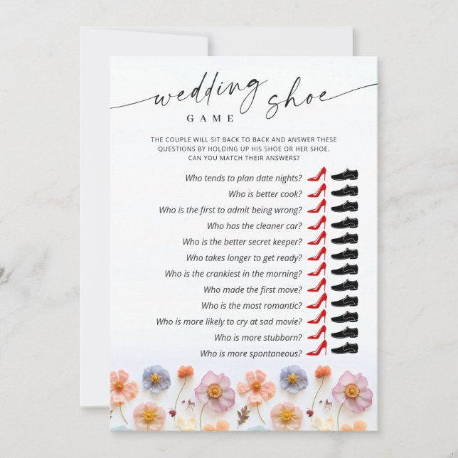 Pastel Pink Boho Wildflowers Bridal Game Card (Front)