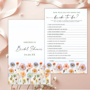 Pastel Pink Boho Wildflowers Bridal Shower Game