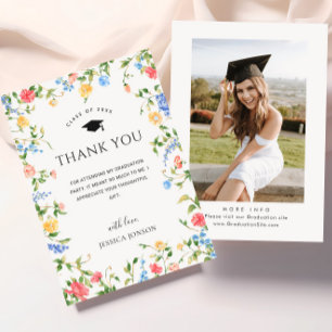 Pastel Pink Boho Wildflowers PHOTO Graduation Thank You Card