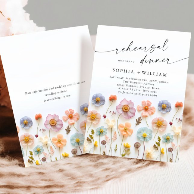 Pastel Pink Boho Wildflowers Rehearsal Dinner Invitation (Creator Uploaded)