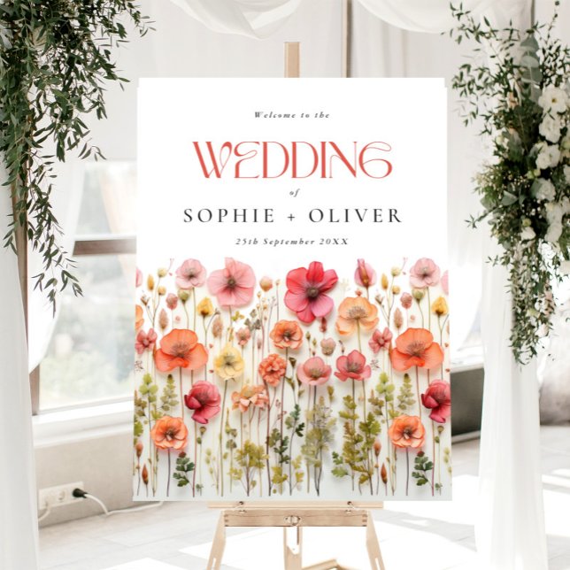Pastel Pink Boho Wildflowers WELCOME Wedding Foam Board (Creator Uploaded)