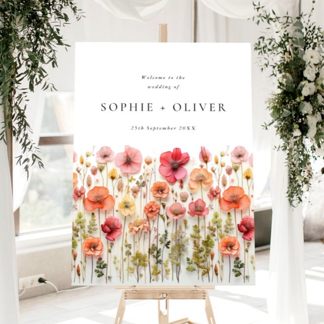 Pastel Pink Boho Wildflowers WELCOME Wedding Foam Board (Creator Uploaded)