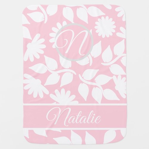 Pastel pink  bold floral _ monogrammed  baby blanket