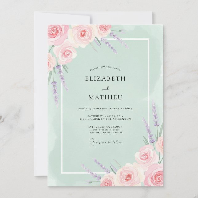 Pastel Pink Botanical Flourish Wedding Invitation (Front)
