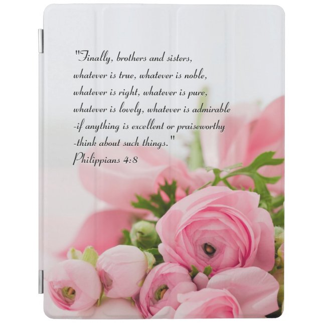 Pastel Pink Bouquet of Flowers Bible Verse iPad Smart Cover (Front)