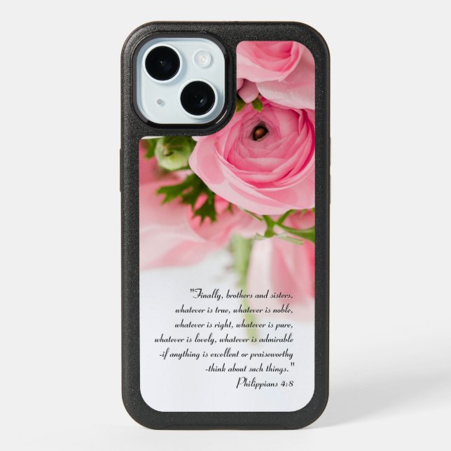 Pastel Pink Bouquet of Flowers Bible Verse iPhone 15 Case (Back)