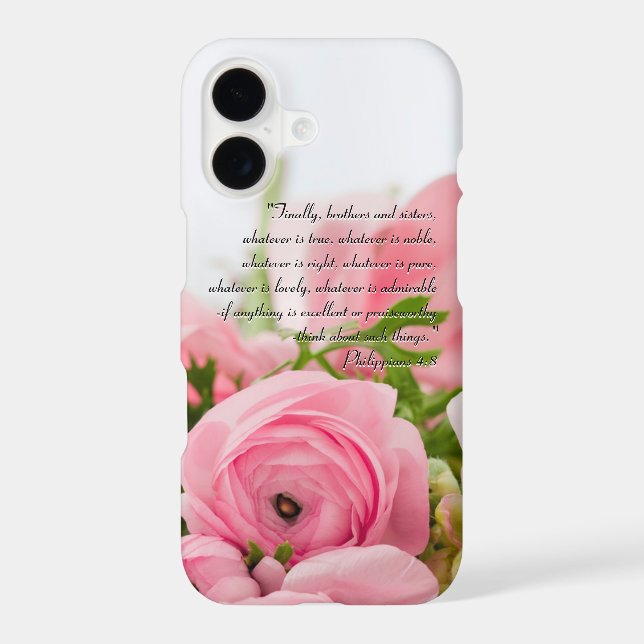 Pastel Pink Bouquet of Flowers Bible Verse iPhone Case (Back)