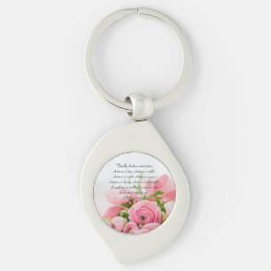 Pastel Pink Bouquet of Flowers Bible Verse Keychain