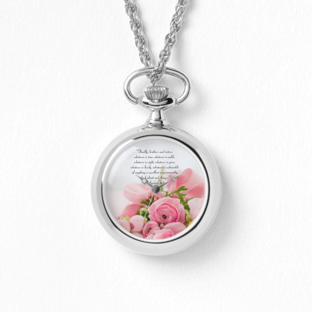 Pastel Pink Bouquet of Flowers Bible Verse Watch (Front)