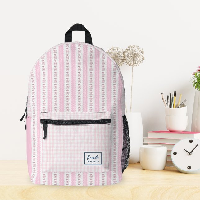Pastel Pink Bow and Flower Coquette Custom Name  Printed Backpack (Creator Uploaded)