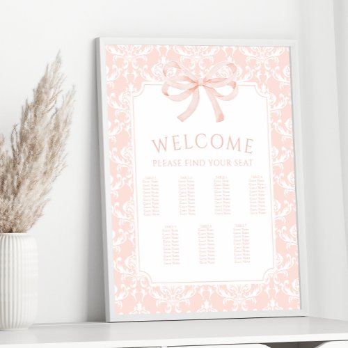 Pastel pink bow damask baby shower seating chart