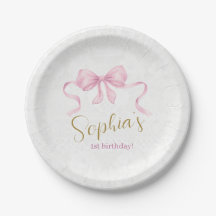 Pastel Pink Bow & Elegant Gold Script Birthday