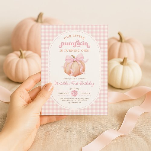 Pastel Pink Bow Pumpkin Fall 1st Birthday Party