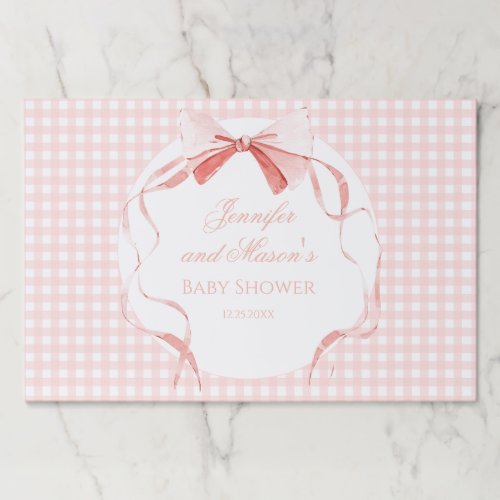 Pastel pink bow ribbon gingham baby girl shower paper pad