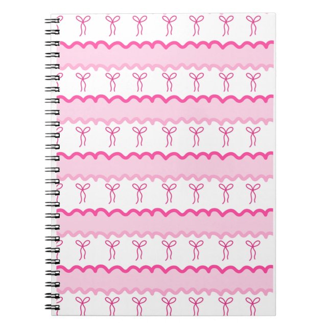 Pastel Pink Bow Seamless Pattern – Cute Aesthetic  Notebook (Front)