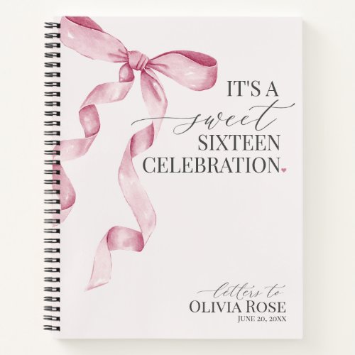 Pastel Pink Bow Sweet 16 Letters to Birthday Girl Notebook
