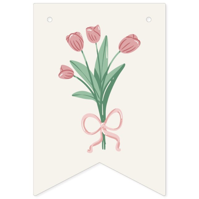 Pastel Pink Bow & Tulip Floral Custom Bunting Flags (Second Flag)
