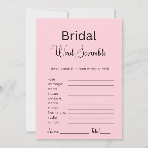 Pastel Pink Bridal Word Scramble Game Invitation