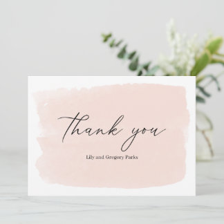 Pastel Pink Brush Stroke Wedding Thank You Card