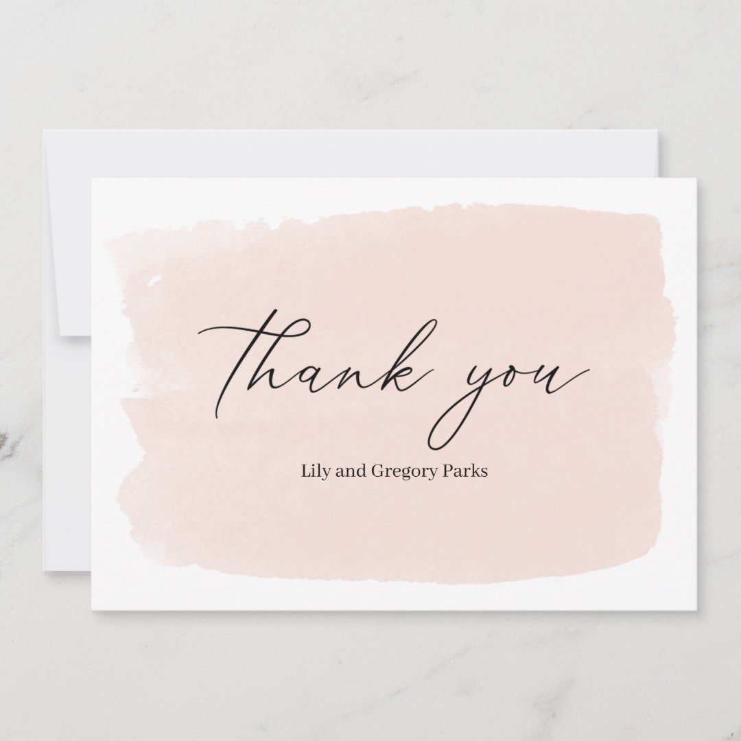 Pastel Pink Brush Stroke Wedding Thank You Card | Zazzle