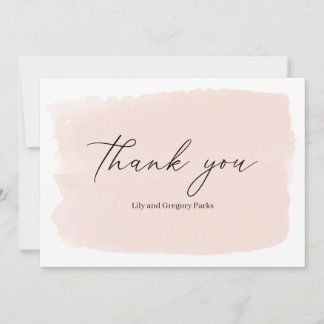 Pastel Pink Brush Stroke Wedding Thank You Card