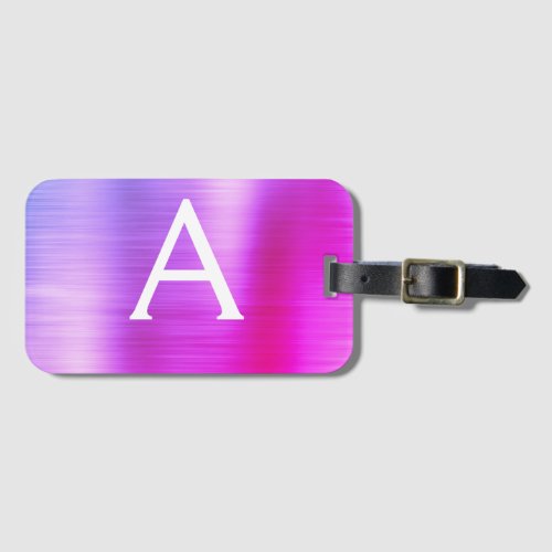 Pastel Pink Brushed Metal Monogram Name Initial Luggage Tag