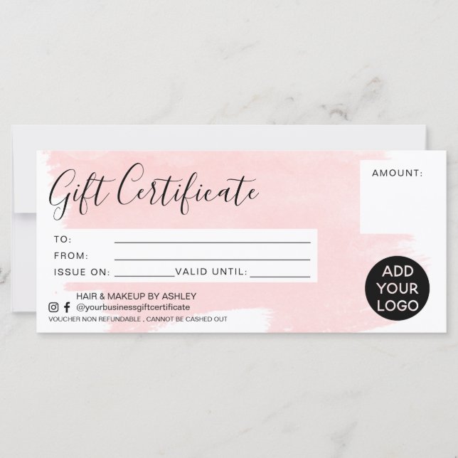 Pastel pink brushstroke gift certificate logo (Front)