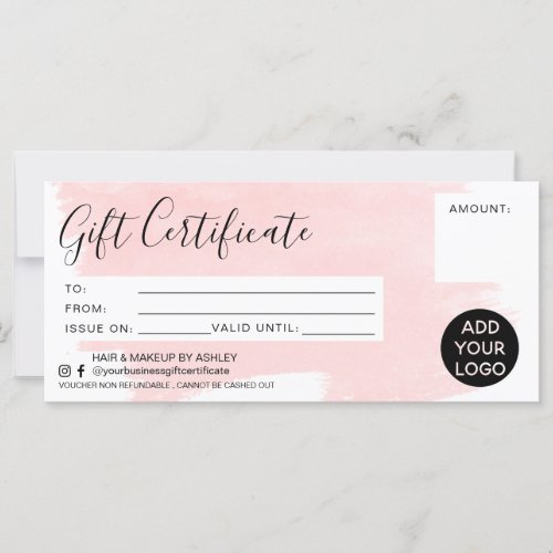 Pastel pink brushstroke gift certificate logo