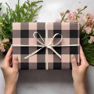 Pastel Pink Buffalo Plaid Blush Wrapping Paper