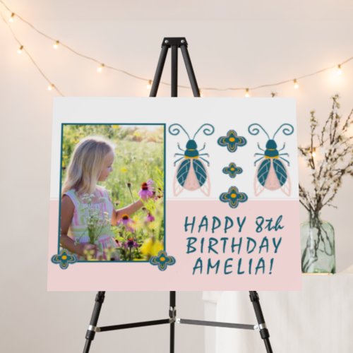 Pastel Pink Bugs Flower Girl Photo Birthday Foam Board