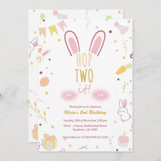 Pastel Pink Bunny 2nd Birthday Hop Two It Invite