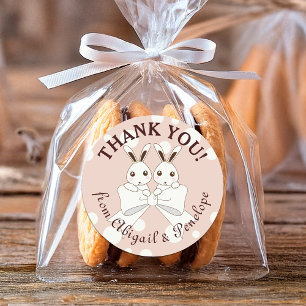 Pastel Pink Bunny Girl Twin Baby Shower / Birthday Classic Round Sticker